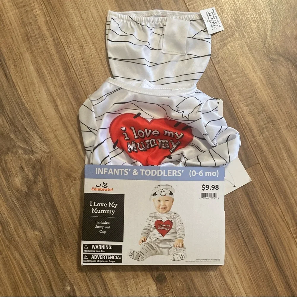 Infant Baby I Love My Mummy Egyptian Costume 0-6mo Jumpsuit Cap Heart Halloween